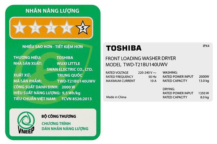 Máy giặt sấy Toshiba Inverter giặt 13 kg - sấy 8 kg TWD-T21BU140UWV(MG)